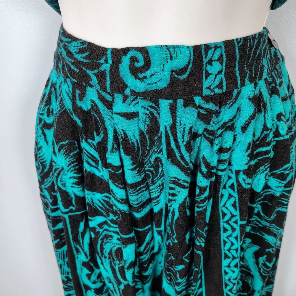 Melrose Womens SZ 7/8 9/10 Two Piece Set Teal Black  Rayon Linen Vintage